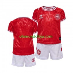 Camisola Dinamarca Criança Equipamento Primeiro Euro 2024 Manga Curta